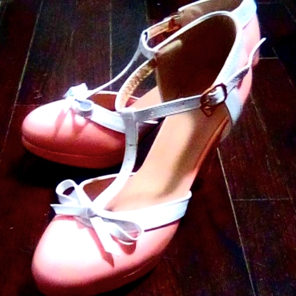 Custom Shoes - Custom Designed "Sweetheart Pink" Chunky Rockabilly Platform Heels